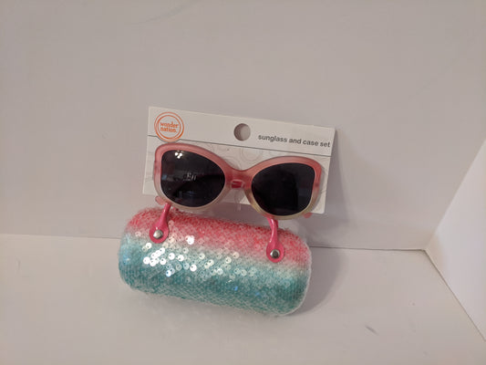 Ombre Sequin Sunglass Case with Sunglasses