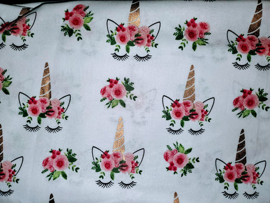Unicorns with Pink Flower Wreath Fabric Cotton Fabric