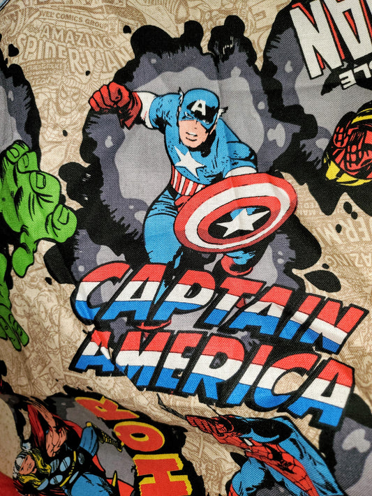Large Marvel Superheroes on Khaki Cotton Fabric