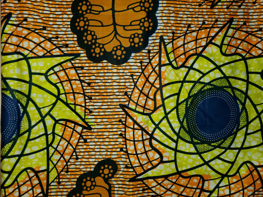 African Tribal Orange and Lime Cotton Fabric