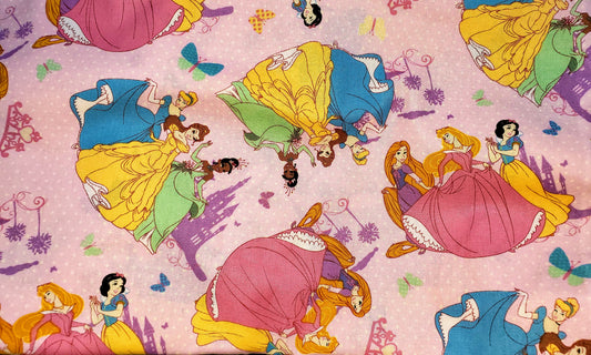 3 Princesses on Light Pink Cotton Fabric
