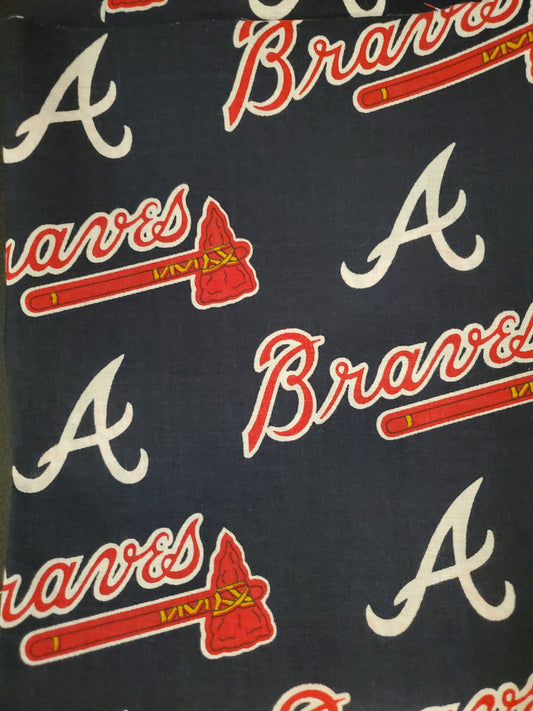 Atlanta Braves on Navy with Large Tomahawk Cotton Fabric