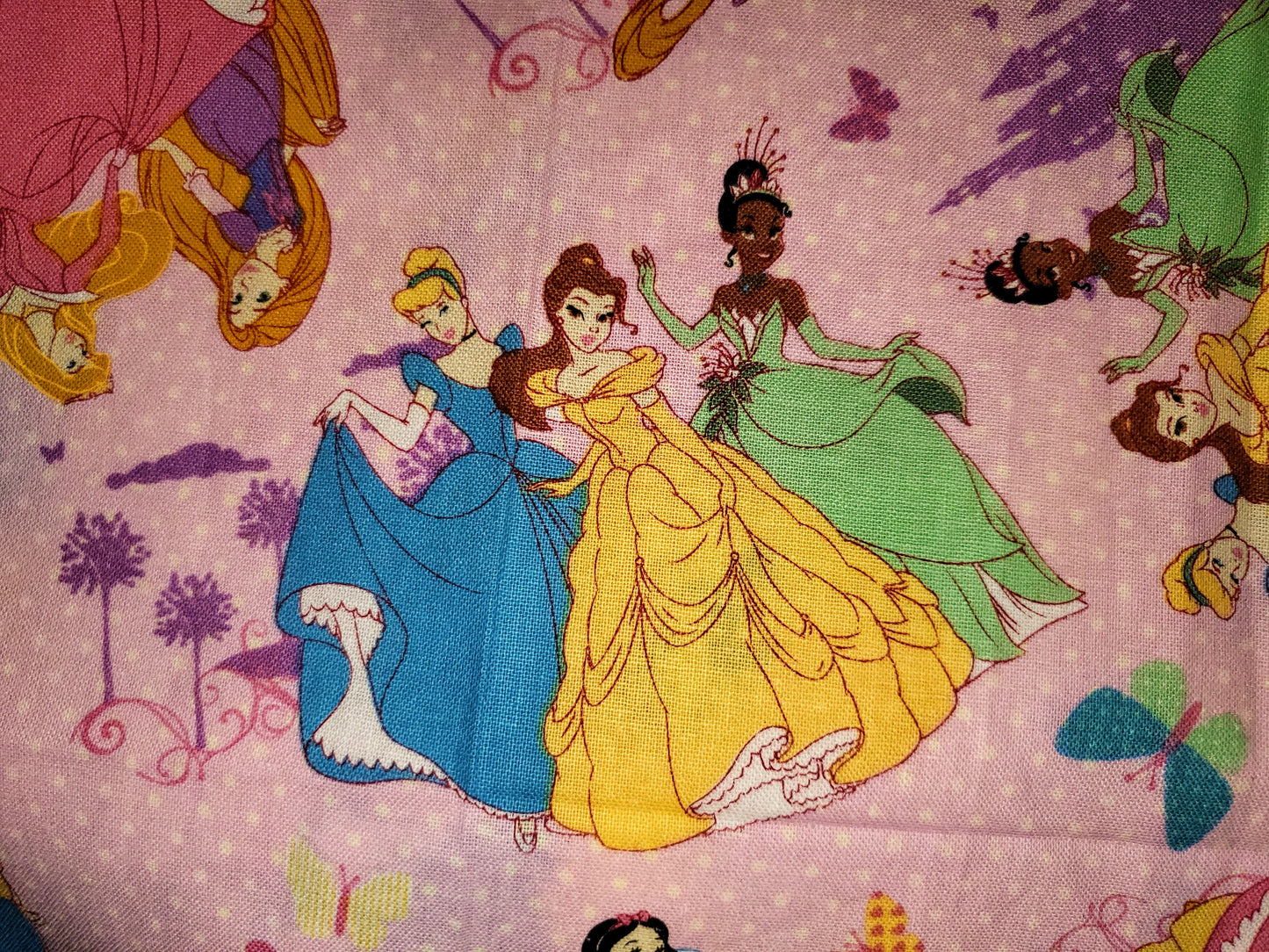 3 Princesses on Light Pink Cotton Fabric
