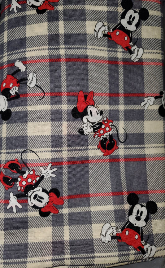 Mickey and Minnie Grey Plaid Cotton Fabric