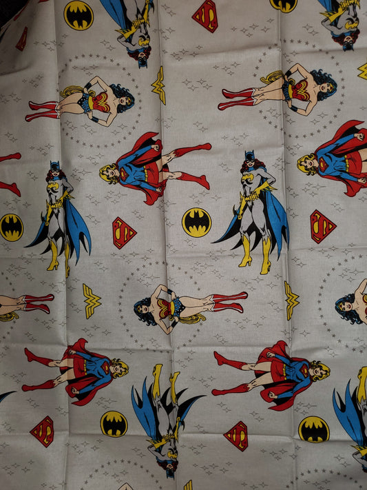 Women Superheroes on Grey Cotton Fabric