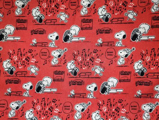 Peanuts Boogie Down on Red Cotton Fabric