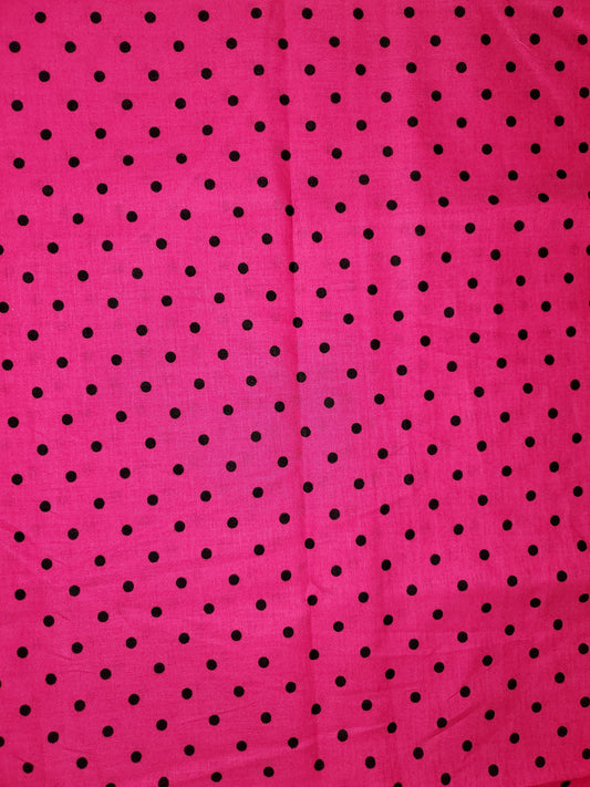 Polka Dots Hot Pink and Black Cotton Fabric