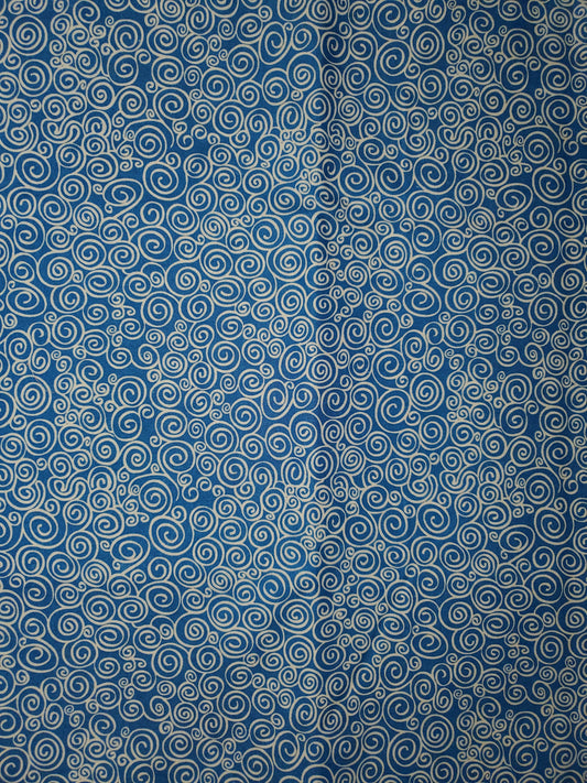 Swirls on Blue Cotton Fabric