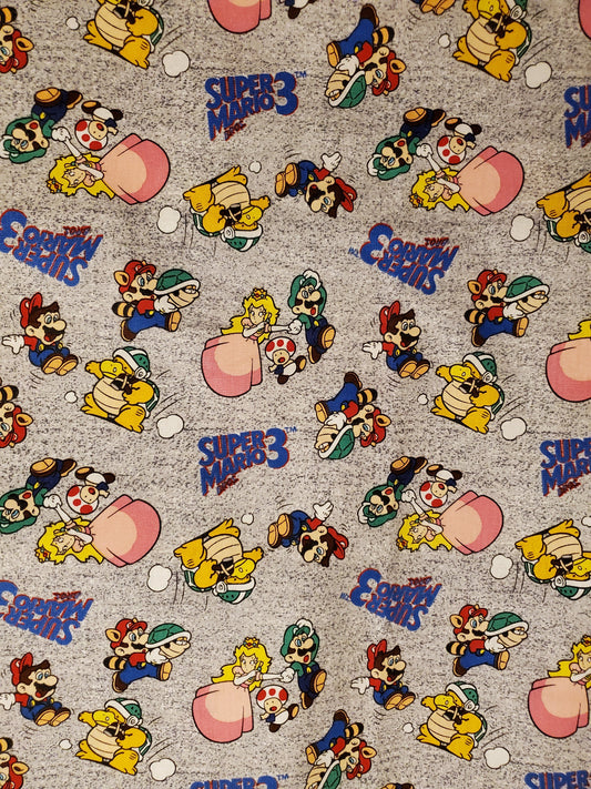 Super Mario Bros on Grey Cotton Fabric