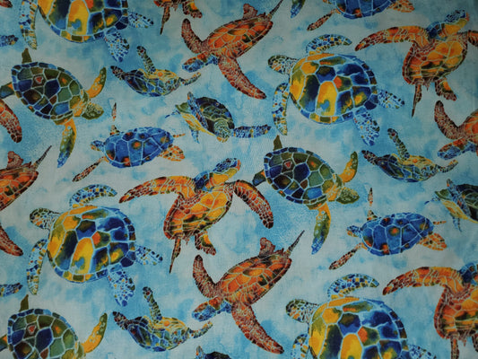 Colorful Sea Turtles Cotton Fabric