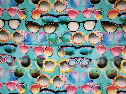 Summer Sunglasses on Aqua Cotton Fabric