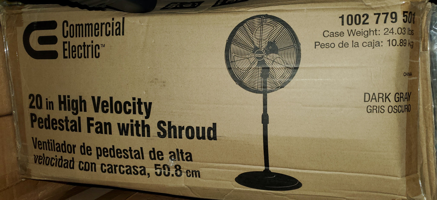 20in High Velocity Pedestal Fan with Dark Grey Shroud