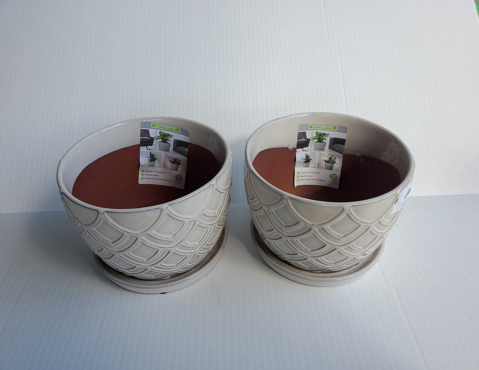 Lorna Small 8 in. x 6 in. 3 Qt. Pearl White Ceramic Indoor Pot (2-Pack)