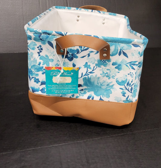 The Pioneer Woman Paisley Floral Cloth Basket with Handles and Leather Bottom