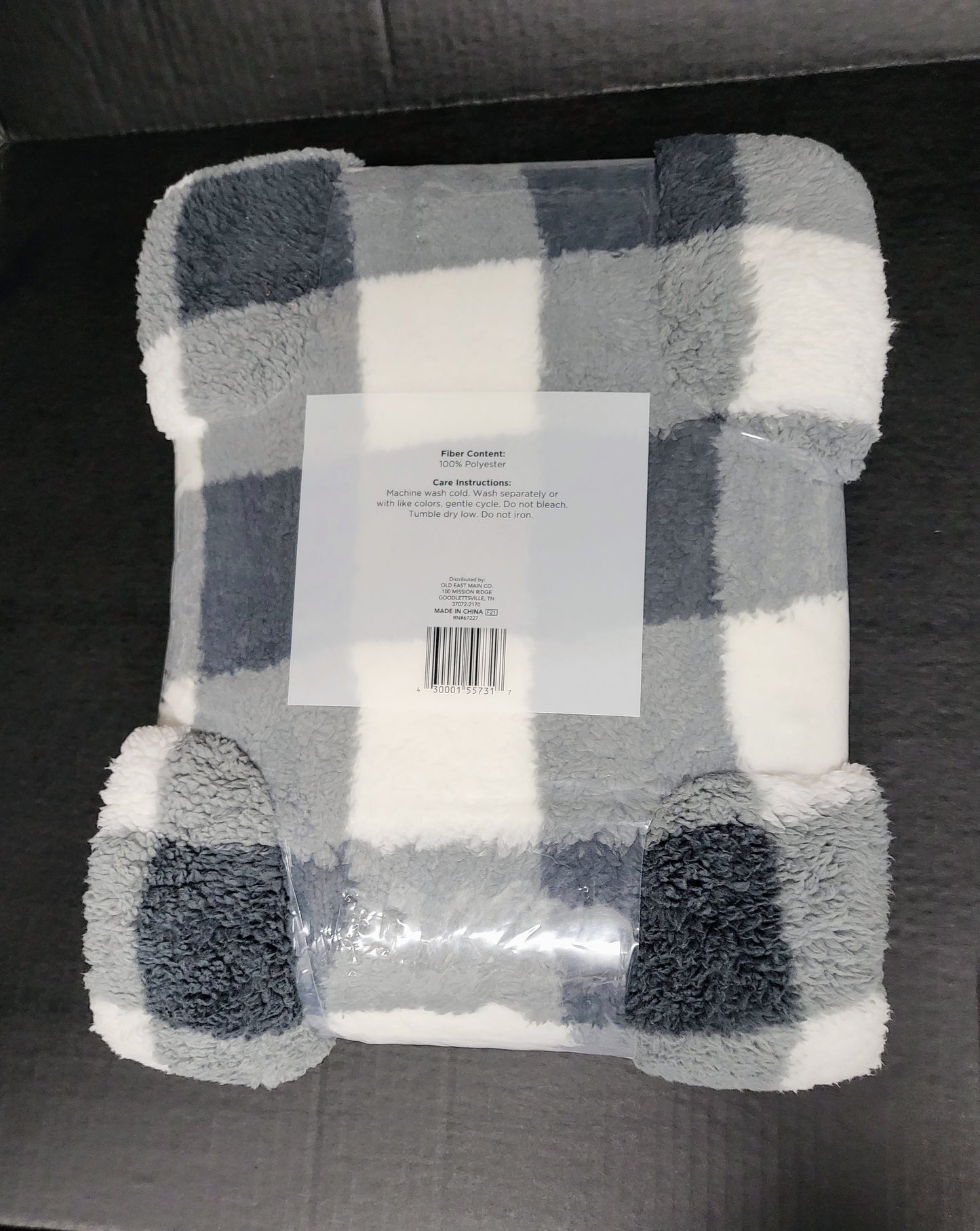 Double Sided Printed Sherpa Throw 50in x 60in Grey Plaid