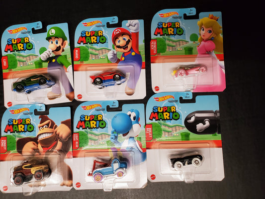 Hot Wheels Character Cars Super Mario Complete Set includes Mario Luigi Peach Bullet Bill Donkey Kong Light Blue Yoshi