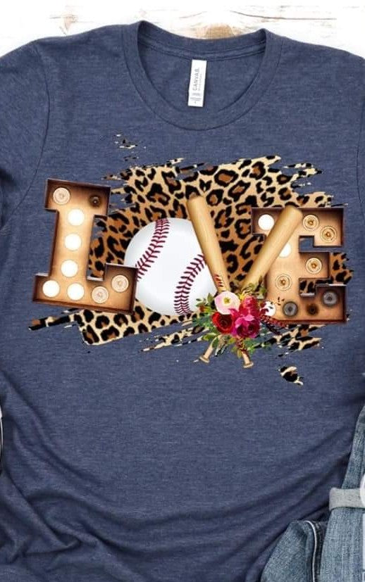 LOVE with Baseballs Bats and Cheetah Print Tshirt