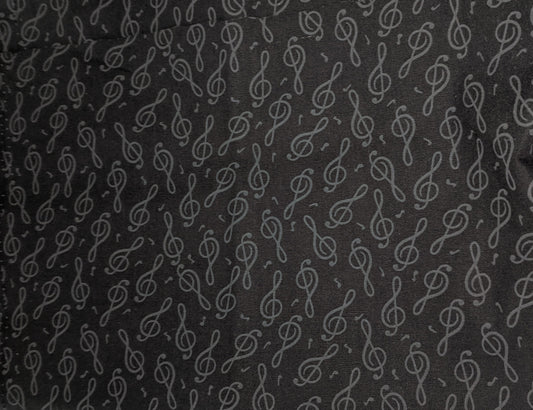 Treble Cleft Music Notes on Black Cotton Fabric