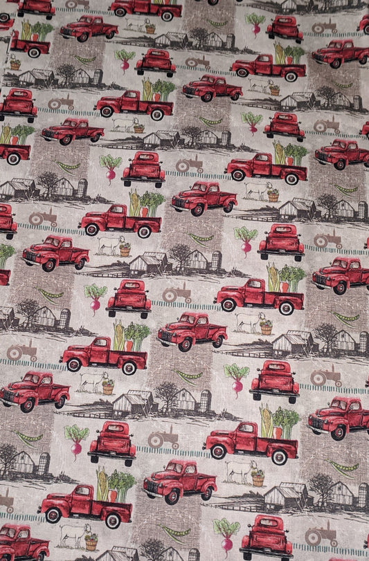 Red Ford Truck Cotton Fabric
