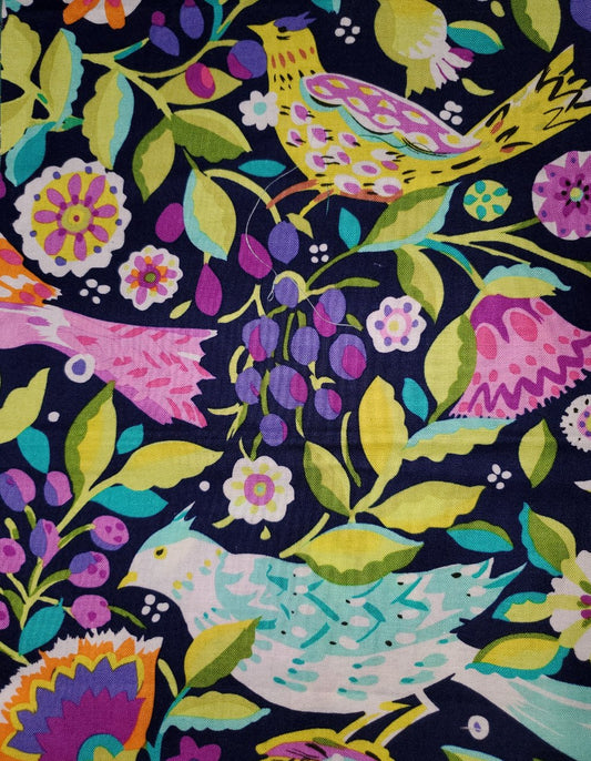 Bright Colorful Birds and Flowers Cotton Fabric