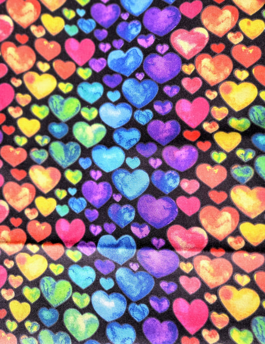 Tie Dye Rainbow Hearts Cotton Fabric