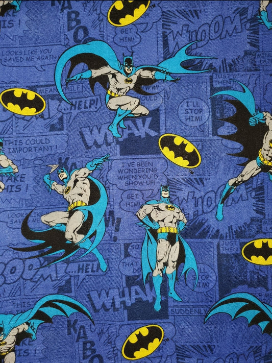 Batman with Background Comics on Navy Blue Cotton Fabric