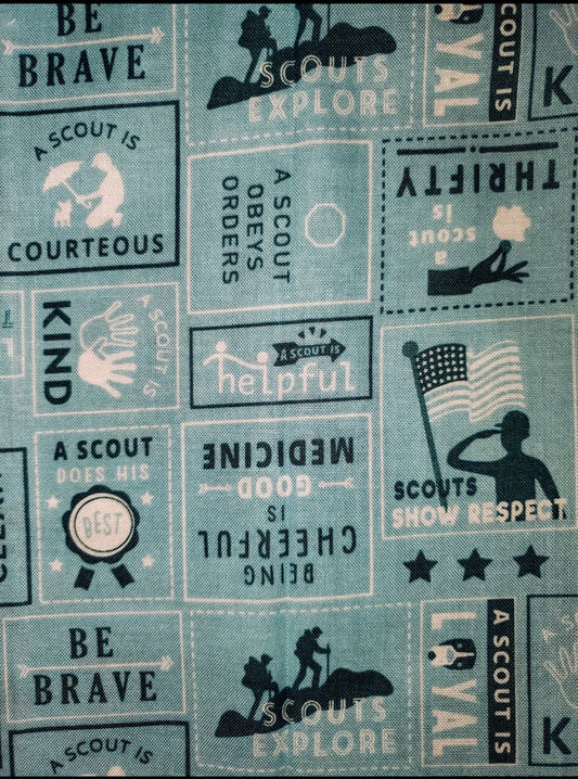 Boy Scouts on Teal Cotton Fabric