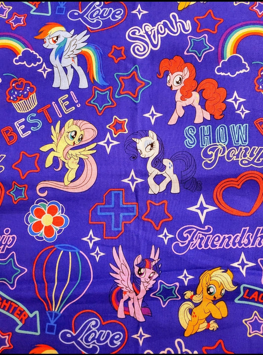 My Little Pony on Neon Purple Cotton Fabric