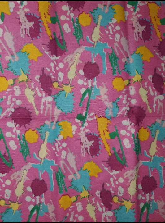 Splatter Paint on Pink Cotton Fabric