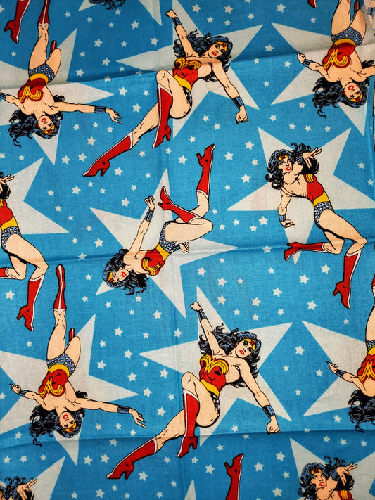 Wonder Woman with Stars in Blue Cotton Fabric