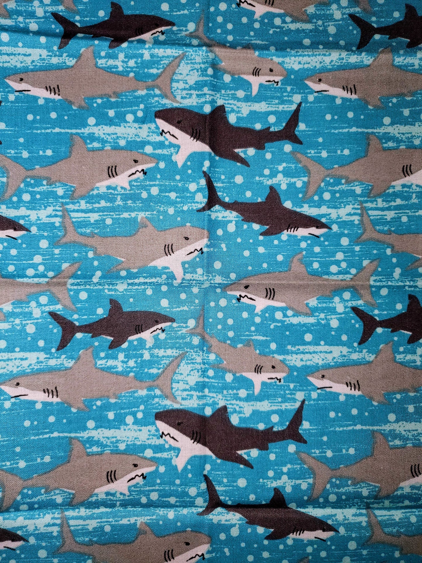 Grey Sharks on Blue Cotton Fabric